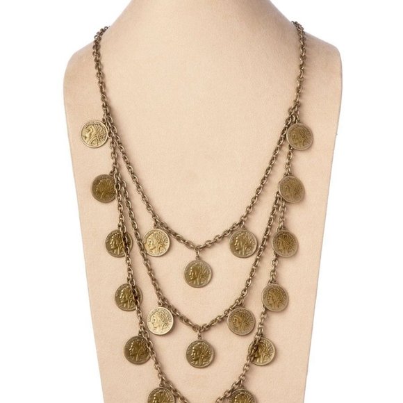 New Authentic Brass St. Tropez Triple Strand Coin Necklace